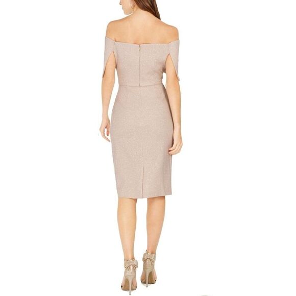Vince Camuto Womens 6 Champagne Tan Off The Shoulder Knee Length Dress NWT E29 - Picture 2 of 3